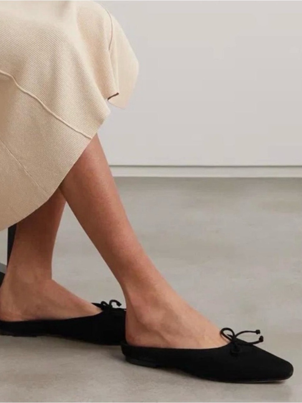 Staud “Gina” Ballet Flat Mules in Black Suede